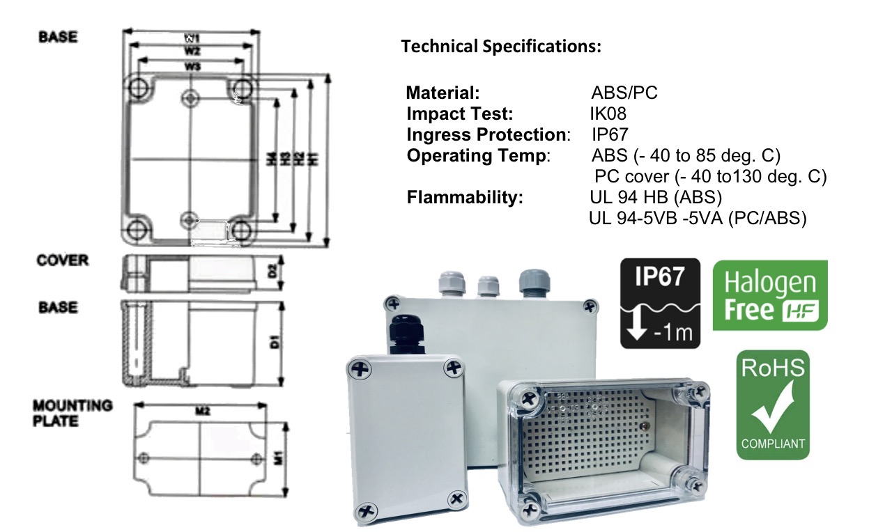 RADI ABS and POLYCARBONATE ENCLOSURE BOX IP67/IP68