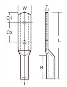 Two-hole Long Barrel Tinned Copper Lugs: (Bs 4579-2-1973)